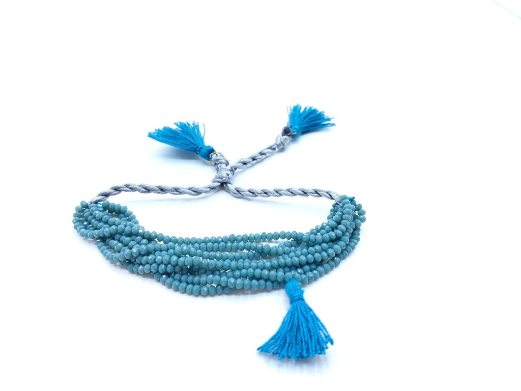 Blue Beaded Tassel Bracelet